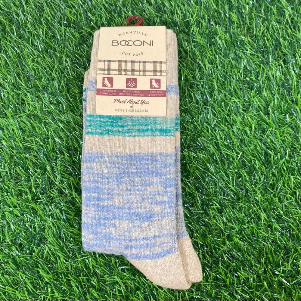 Boconi Men's Business Casual Socks in Blue and Tan Stripes